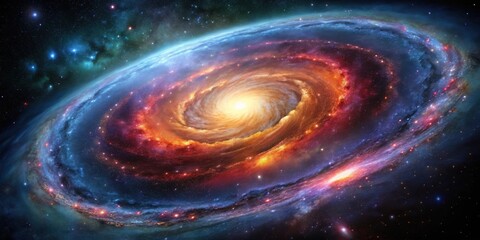 Fototapeta premium Spiral galaxy with vibrant illumination showcasing its colorful arms and celestial beauty , Astronomy, Universe
