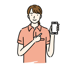 スマホを指さす女性ヘルパー