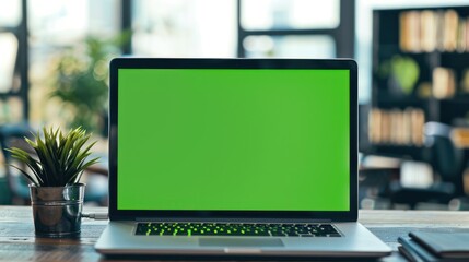 Fototapeta premium Laptop with Green Screen on a Desk