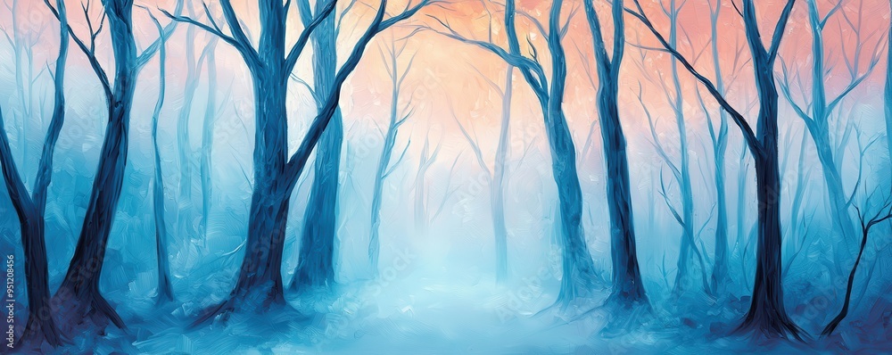 Wall mural Misty Forest Painting.