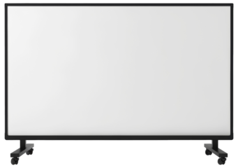 A mobile whiteboard on wheels situated in a classroom setting, ideal for teaching, brainstorming, or presentations isolated on transparent background.