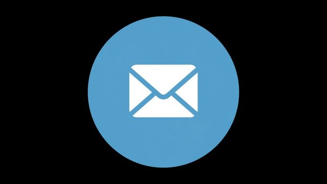 A blue email icon (envelop) within a circle appears with a simple and smooth animation. The concept of communication, messaging, or digital correspondence. 4K Motion Graphics