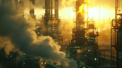 Industrial Sunset: A Silhouette of Steel and Smoke
