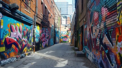 Naklejka premium Colorful Graffiti Alley in Downtown Toronto