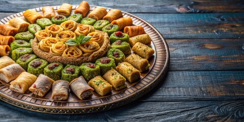 Delicious assortment of traditional Syrian sweets on a platter , Syrian, Mediterranean, dessert, sweets, baklava