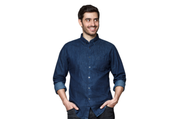 Relaxed stylish guy smiling happily and lookig away