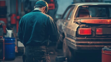 Mechanic at Work in Automobile Repair Shop
