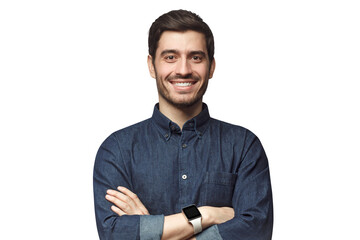 Portrait of smiling businessman with crossed arms looking at camera with smile