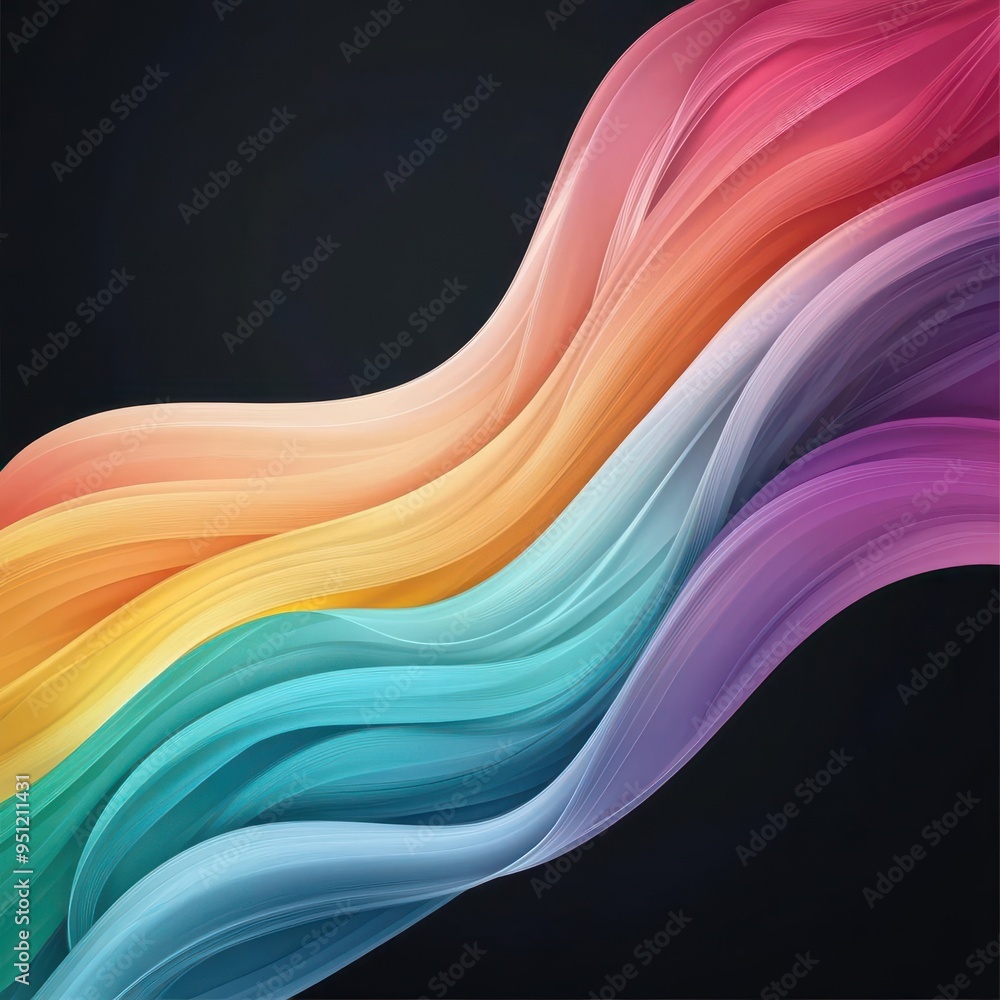 Poster abstract rainbow-colored thin wavy wires, dynamic background add a vibrant touch to the room.