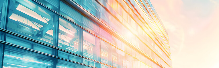 Soft cloudy skies during sunset reflect in a modern building, creating a detailed graphic background