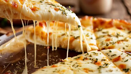 Savor the enticing charm of a freshly baked cheese pizza, featuring a golden crust and gooey mozzarella, set on a rustic wooden table. Ideal for food promotions and culinary blogs.