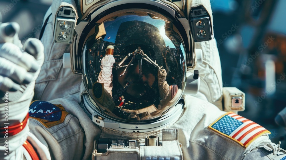Aufkleber astronaut peace pose - close-up of space-suited figure with optimistic expression, symbolizing unity