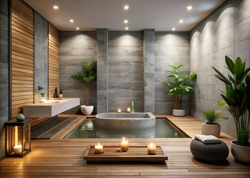 Calm modern home spa experience atmosphere serene relaxation Moody minimalist soft gray soothing water features natural textures woodstone interior design