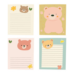 PNG Cute bear paper notes illustration, transparent background set