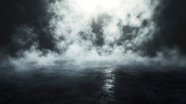 Mysterious Fog Rolling Over Dark Surface 