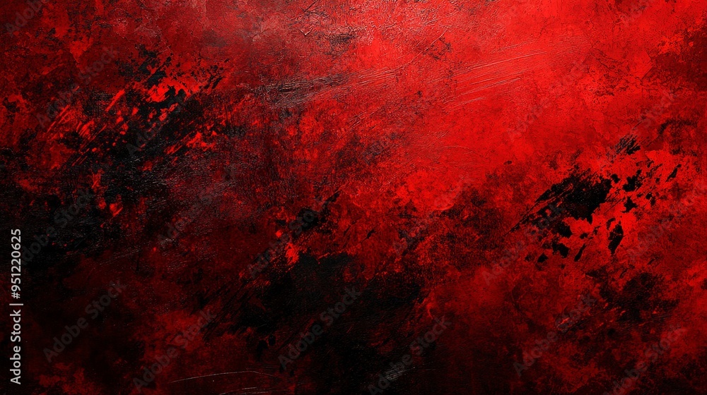 Poster abstract red and black textured background with dynamic brush strokes and splashes, creating a bold 