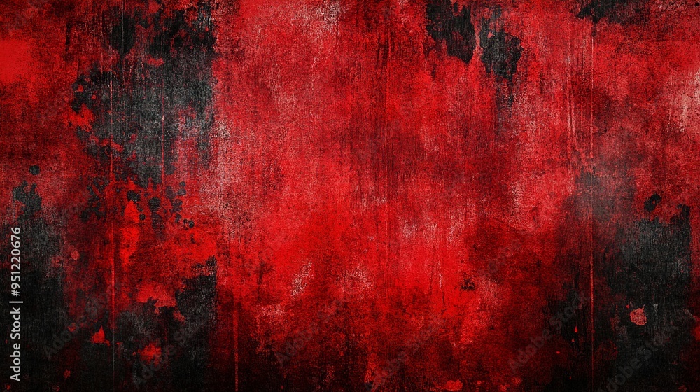 Poster abstract red and black textured background with dynamic brush strokes and splashes, creating a bold 