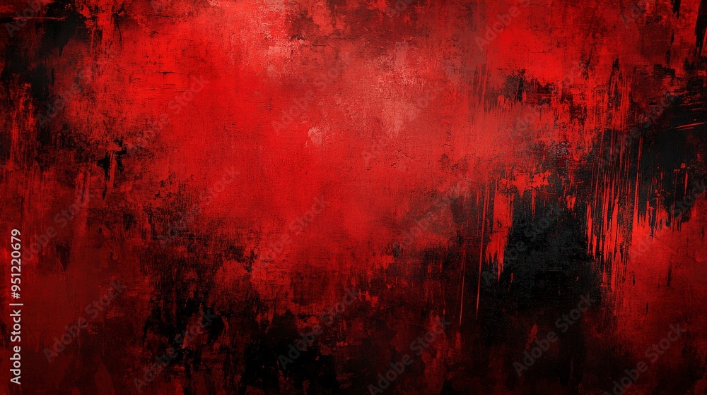 Poster abstract red and black textured background with dynamic brush strokes and splashes, creating a bold 