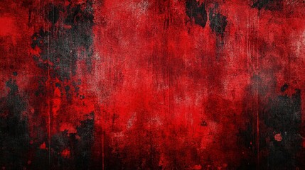 Abstract red and black textured background with dynamic brush strokes and splashes, creating a bold and intense visual impact with a sense of movement and energy. red grunge wall texture, halloween