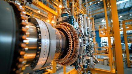 Intricate arrangement of metal coils and electrical components within a large industrial reactor, highlighting the complexity of the machinery and the dynamic interaction of electricity