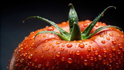 Close up of a tomato covered in water droplets, tomato, wet, fresh, vegetable, red, healthy, organic, food, close up, water drops