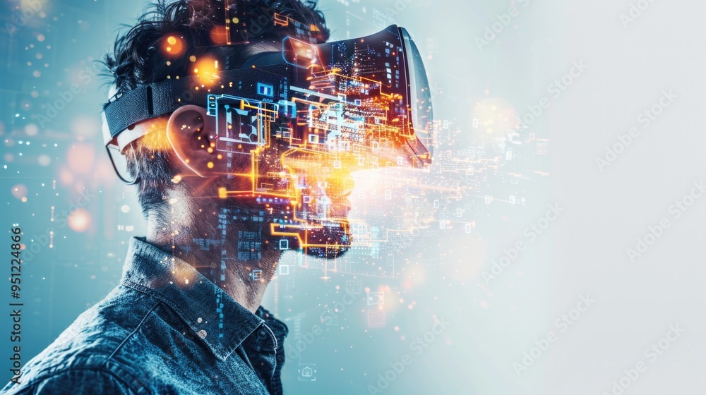 Aufkleber man immersed in digital technology with a vr headset exploring modern innovation.