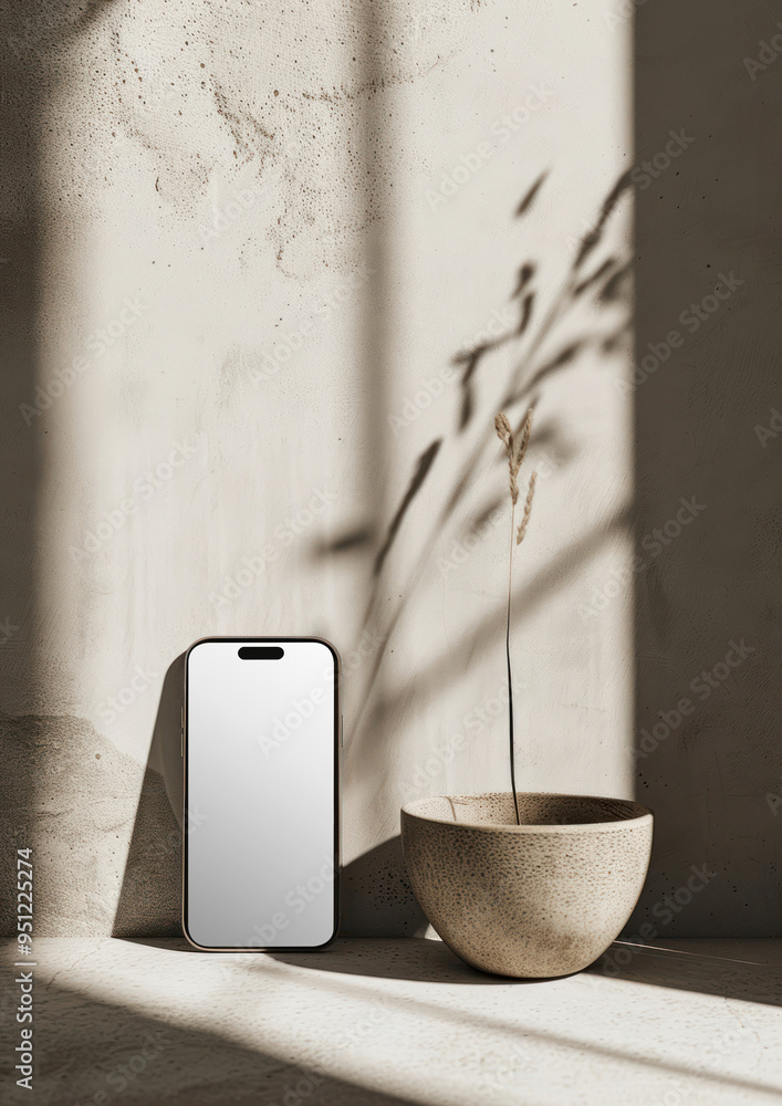 Poster Elegant phone  with plant png mockup, transparent design