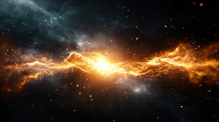 Fototapeta premium A vast expanse of incandescent plasma in a futuristic setting, with waves of glowing energy radiating outward. The plasma is set against a dark, star-speckled background, emphasizing its bright,