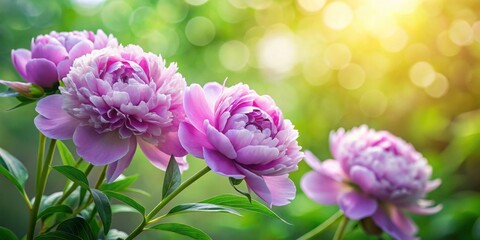 Obraz premium Beautiful light purple peony flowers set against a green blurred background, peony, flowers, purple, beautiful, nature, bloom