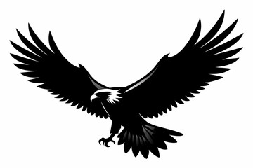 Obraz premium Flying Bald Eagle black and white Silhouette vector, A Bald Eagle black Silhouette Vector isolated on a white background
