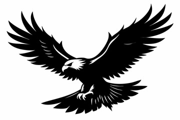 Flying Bald Eagle black and white Silhouette vector, A Bald Eagle black Silhouette Vector isolated on a white background