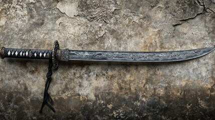 damascus steel bade katana sword with real and sharp and battle ready blade on a wall kake (sword holder)