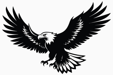 Flying Bald Eagle black and white Silhouette vector, A Bald Eagle black Silhouette Vector isolated on a white background