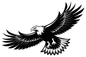 Flying Bald Eagle black and white Silhouette vector, A Bald Eagle black Silhouette Vector isolated on a white background