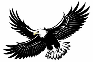 Flying Bald Eagle black and white Silhouette vector, A Bald Eagle black Silhouette Vector isolated on a white background