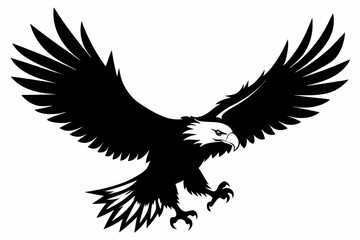 Obraz premium Flying Bald Eagle black and white Silhouette vector, A Bald Eagle black Silhouette Vector isolated on a white background