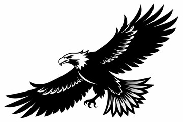 Flying Bald Eagle black and white Silhouette vector, A Bald Eagle black Silhouette Vector isolated on a white background