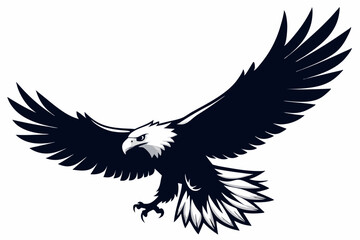 Flying Bald Eagle black and white Silhouette vector, A Bald Eagle black Silhouette Vector isolated on a white background