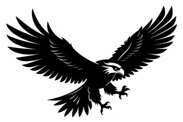 Obraz premium Flying Bald Eagle black and white Silhouette vector, A Bald Eagle black Silhouette Vector isolated on a white background