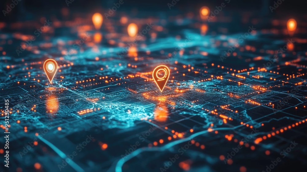 Poster a modern world map background with digital elements like gps markers, flight paths, and destination 