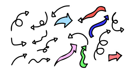 vector of hand drawn doodle arrows collection.