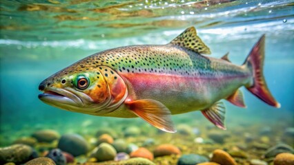 Fototapeta premium Close up of a beautiful trout fish swimming gracefully in clear water, trout, fish, underwater, wildlife, nature, vibrant, colorful
