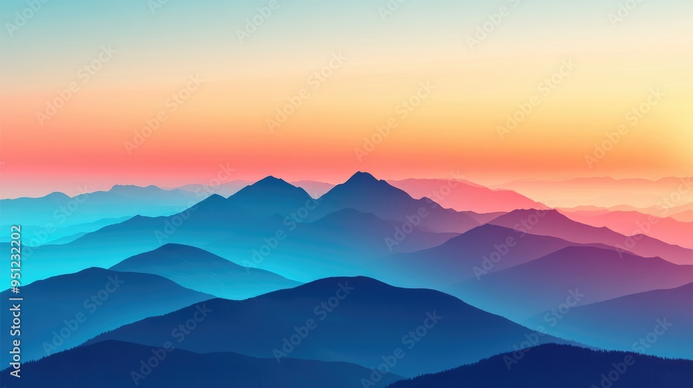 Poster a mountain range outline with a gradient fill, offering a contemporary and versatile design with roo