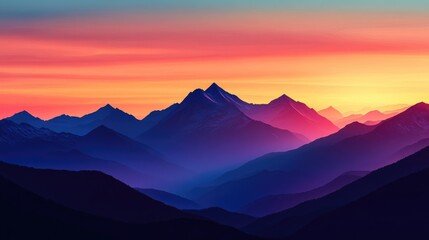 Fototapeta premium A mountain range silhouetted against a colorful sunset, providing a striking background with ample space for text.