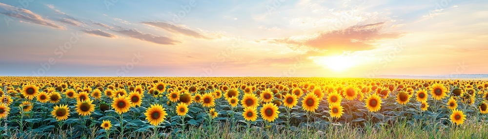 Canvas Prints Sunflowers Field at Sunset.