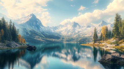 Obraz premium Serene Mountain Lake Reflection: Breathtaking Landscape Photography