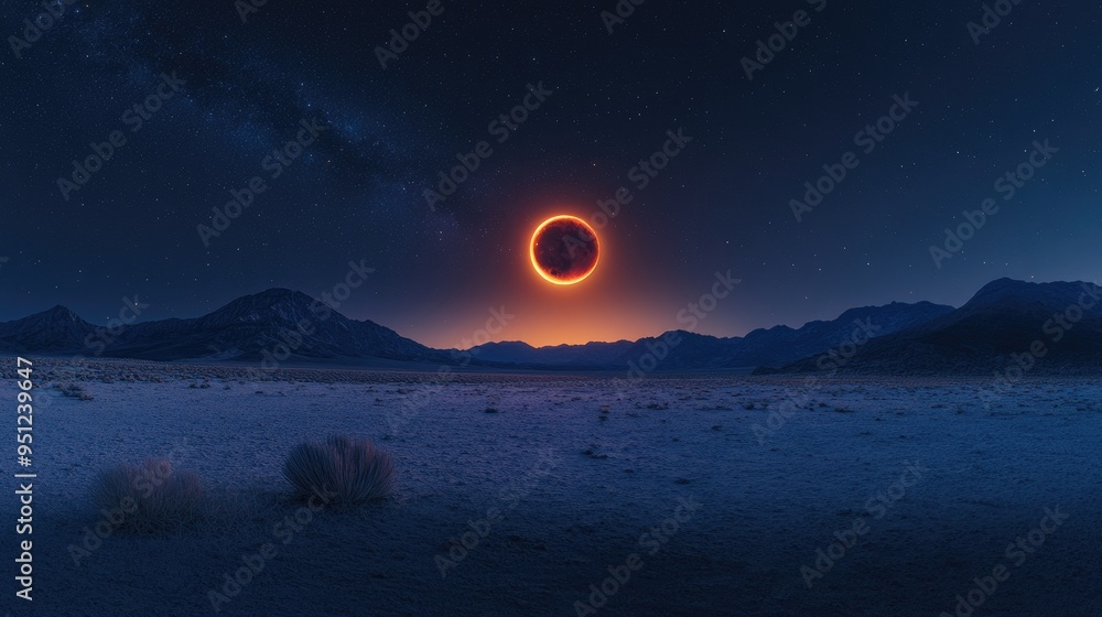 Aufkleber a panoramic view of a lunar eclipse with a silhouette of a mountain range, capturing the celestial e