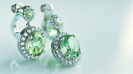 Green diamond earring on white background. AI Generative.