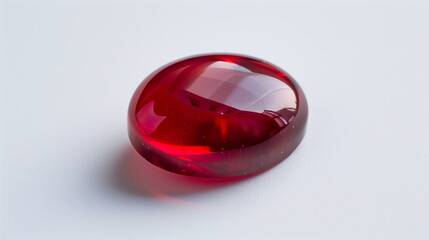 Deep red ruby oval cabochon shape on white background : Gemstone. AI Generative.