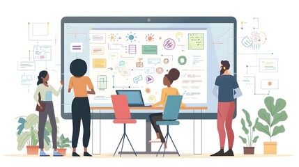 Colleagues Collaborating on a Virtual Project Through Immersive Whiteboard Tools